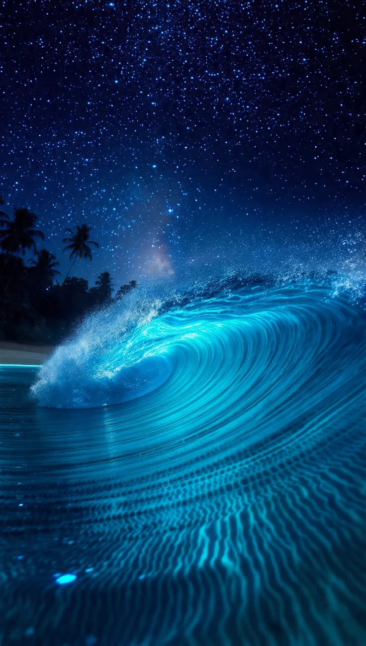 Starry Night Ocean Wave Wallpaper