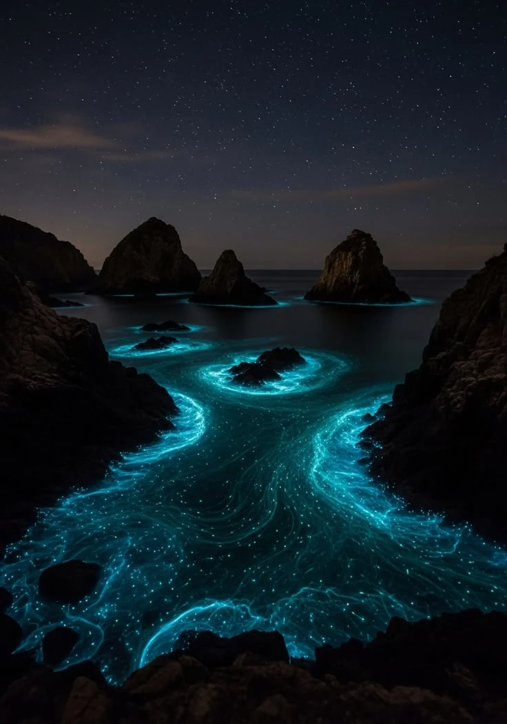 Magical Bioluminescent Ocean Night