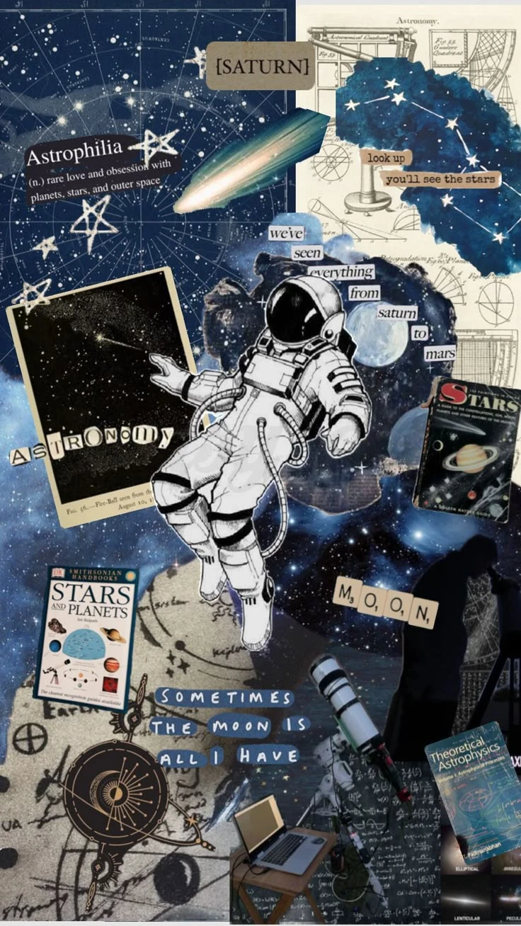 Astronaut Vintage Astronomy Collage Wallpaper