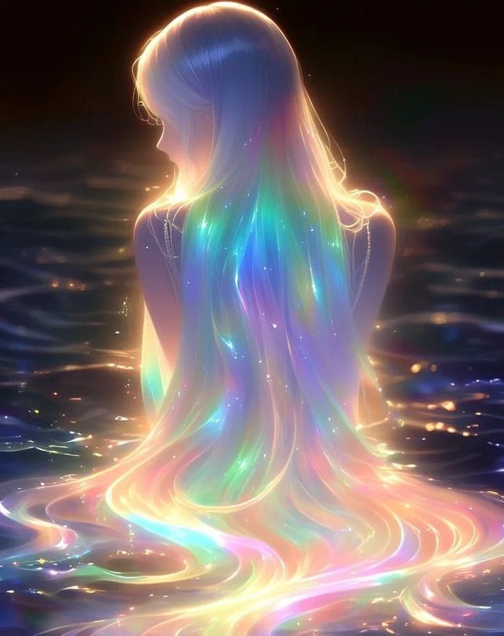 Luminous Rainbow Hair Anime Girl