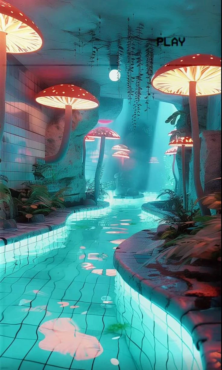 Fantasy Mushroom River dreamcore iPhone Wallpaper