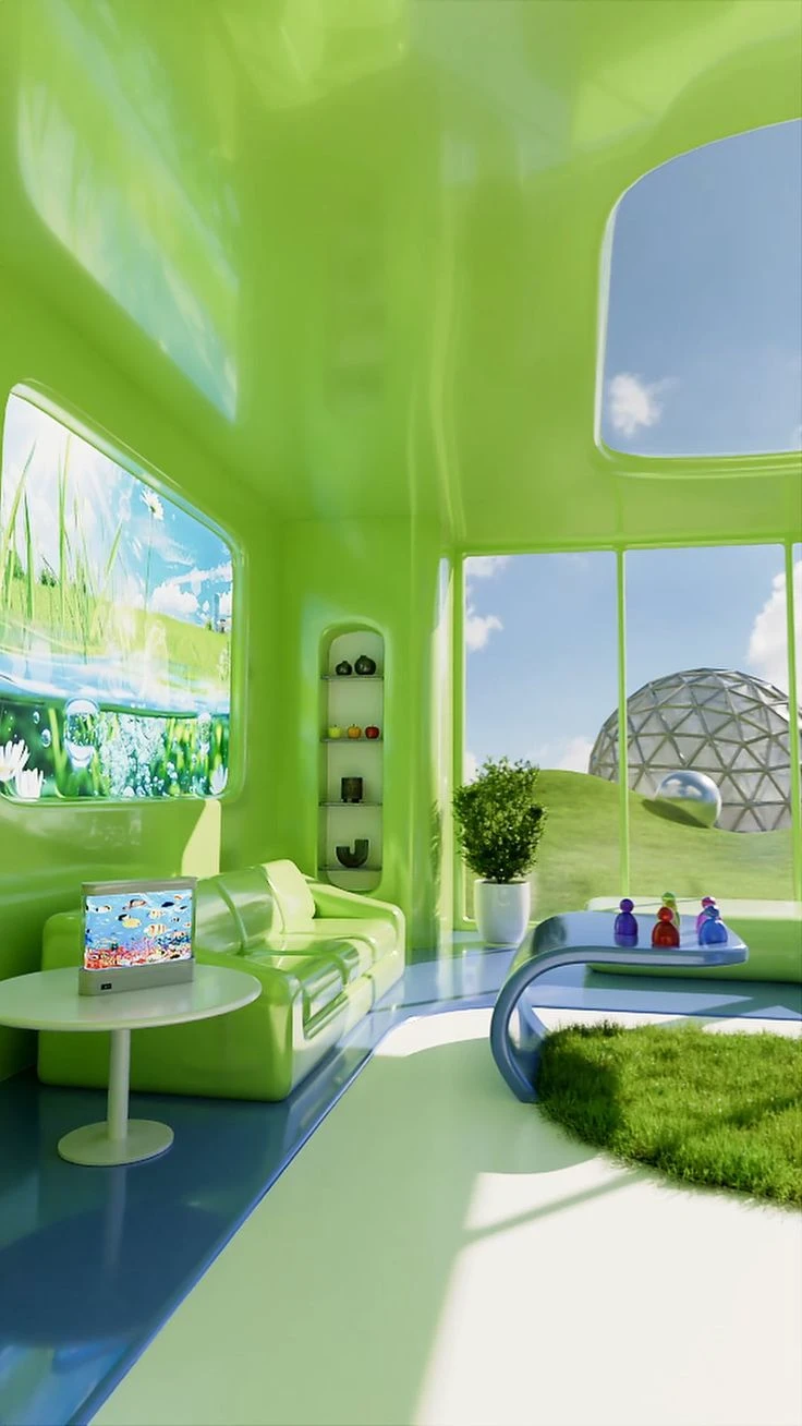 Lime Green Futuristic Interior Wallpaper