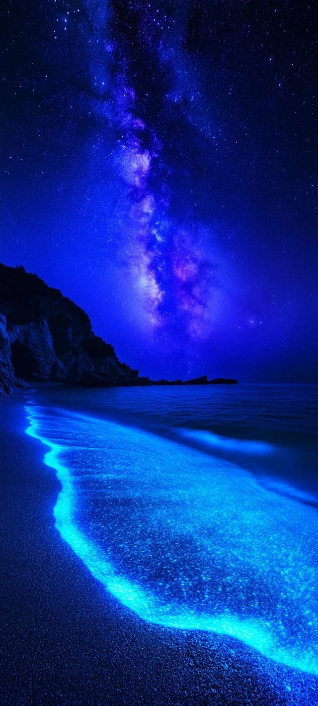 Milky Way Bioluminescent Beach Wallpaper