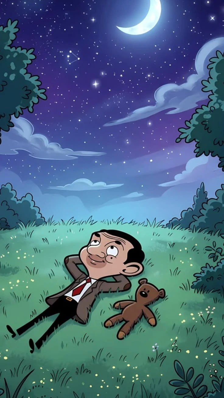 Mr. Bean Relaxing at Night Wallpaper