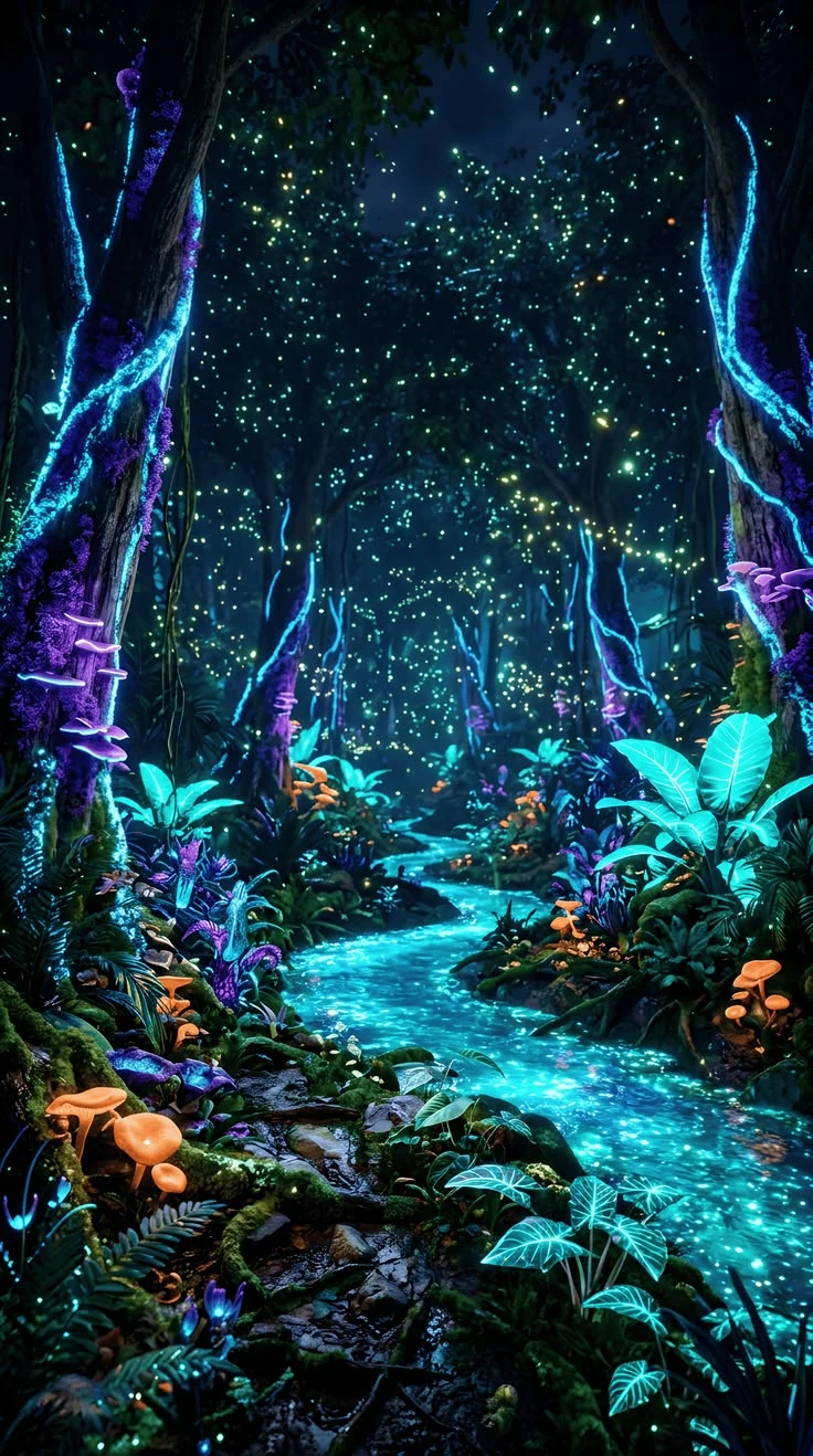 Bioluminescent Forest Mobile Wallpaper