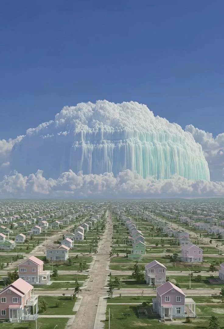 Surreal Cloud Waterfall Suburbia