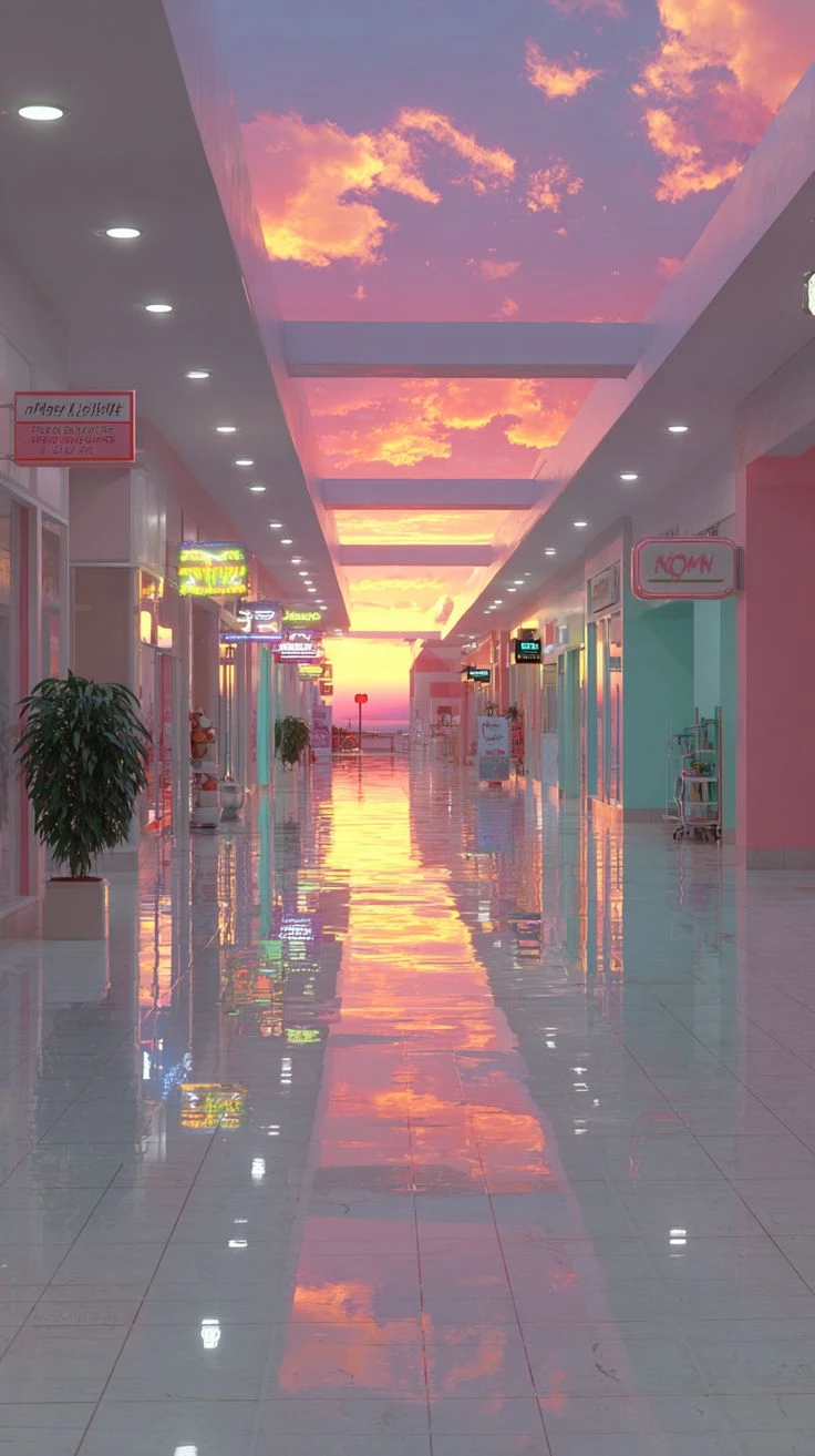 Vaporwave Mall Sunset Reflection dreamcore