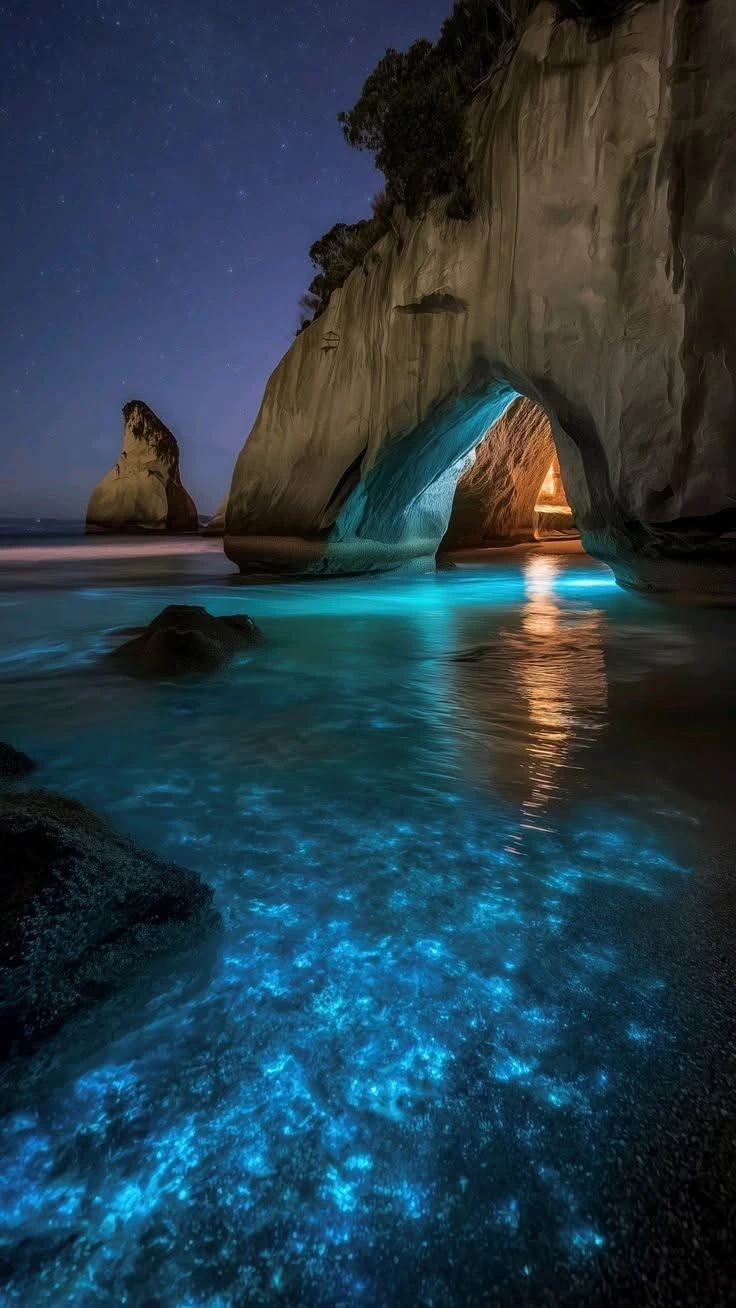 Cathedral Cove Bioluminescent Night