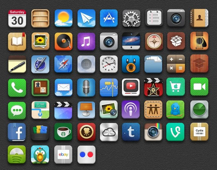 Vintage iOS App Icons Skeuomorphic ui