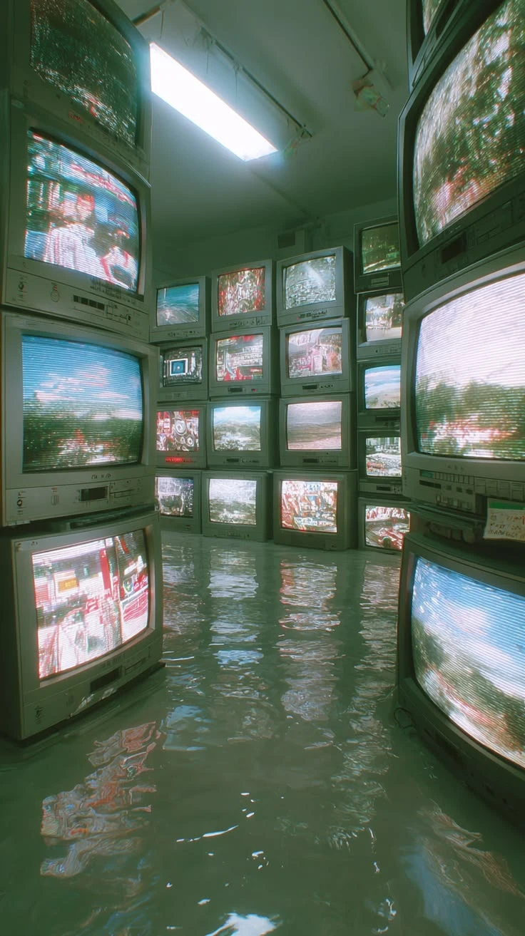 Flooded Room Retro TVs Liminal space