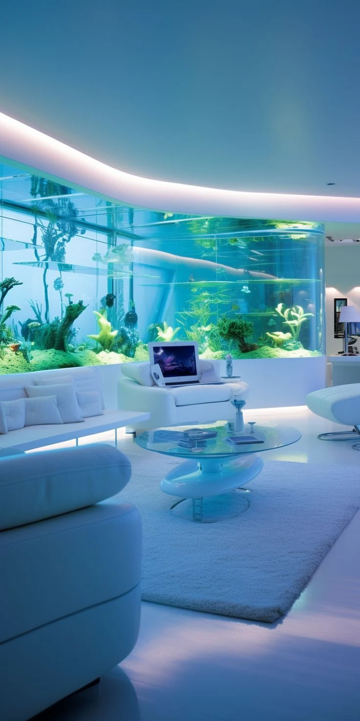 Futuristic Aquarium Living Room Design