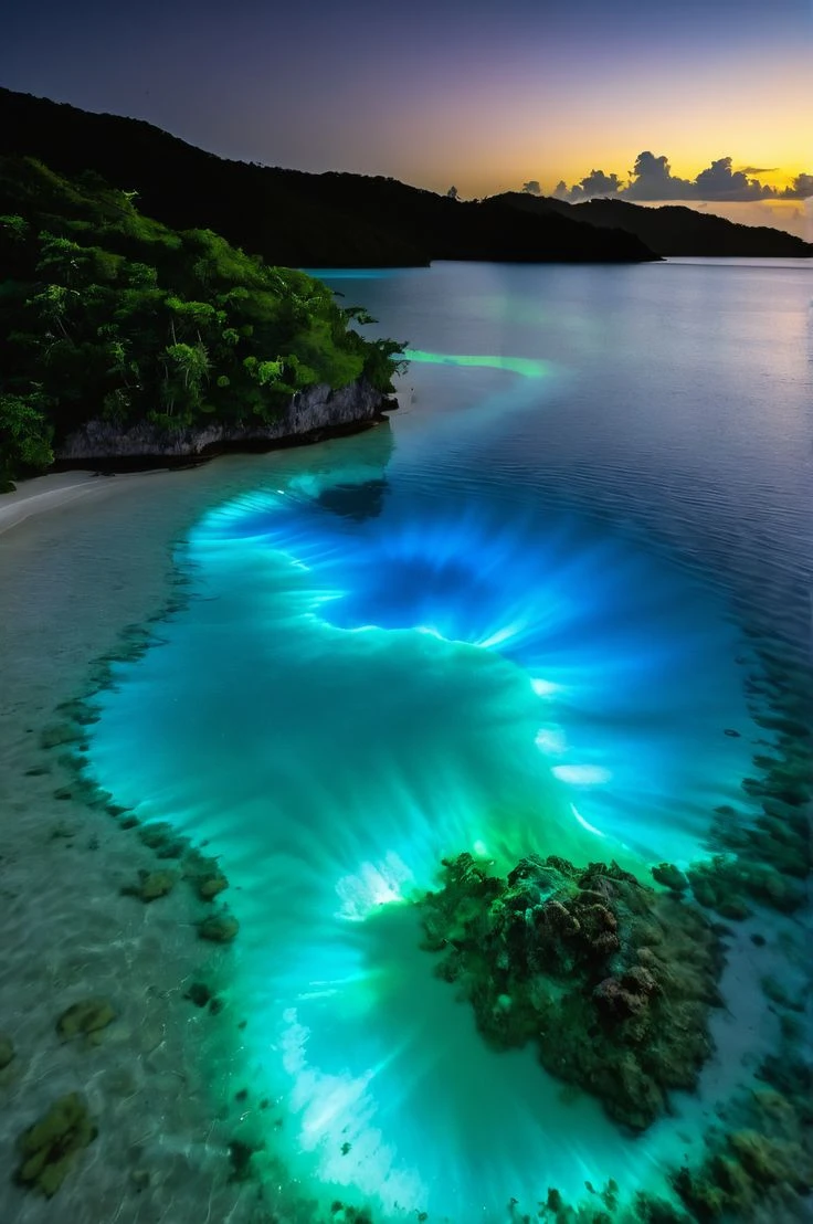 Bioluminescent Tropical Ocean Sunset