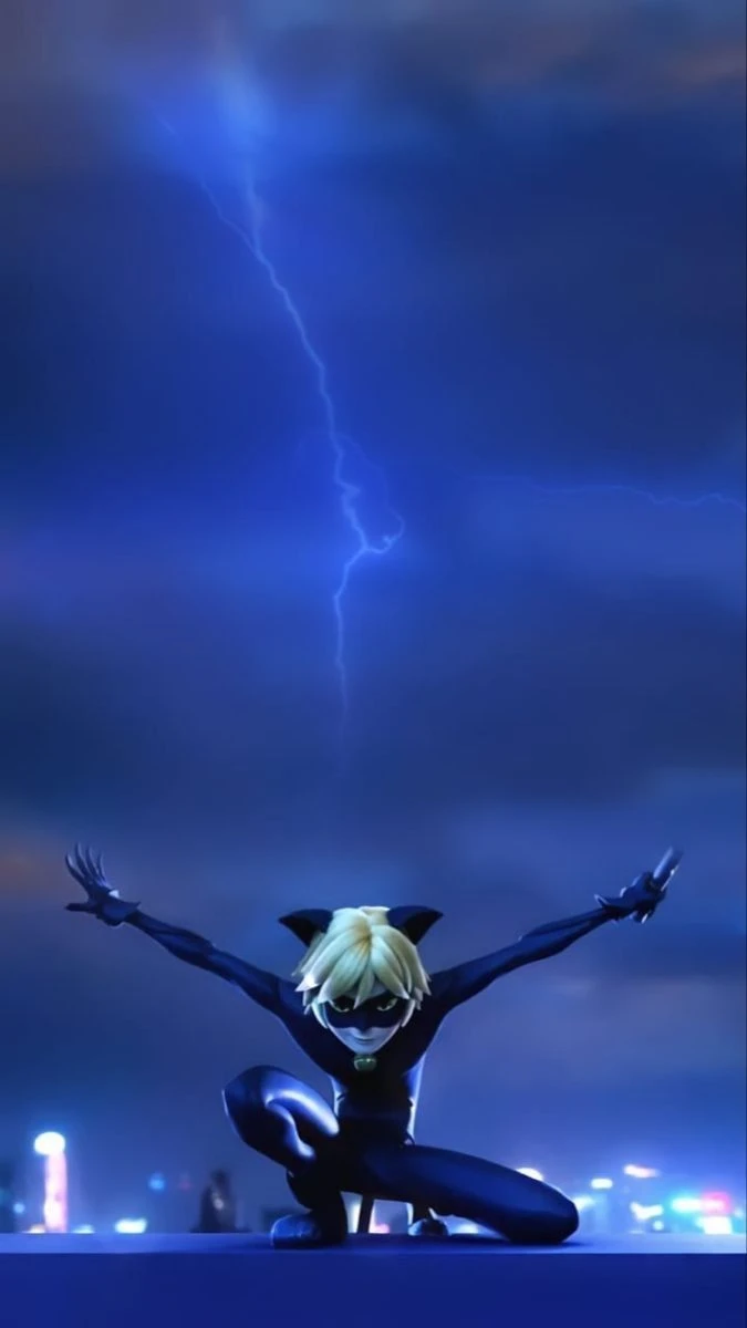 Cat Noir Lightning Phone Wallpaper