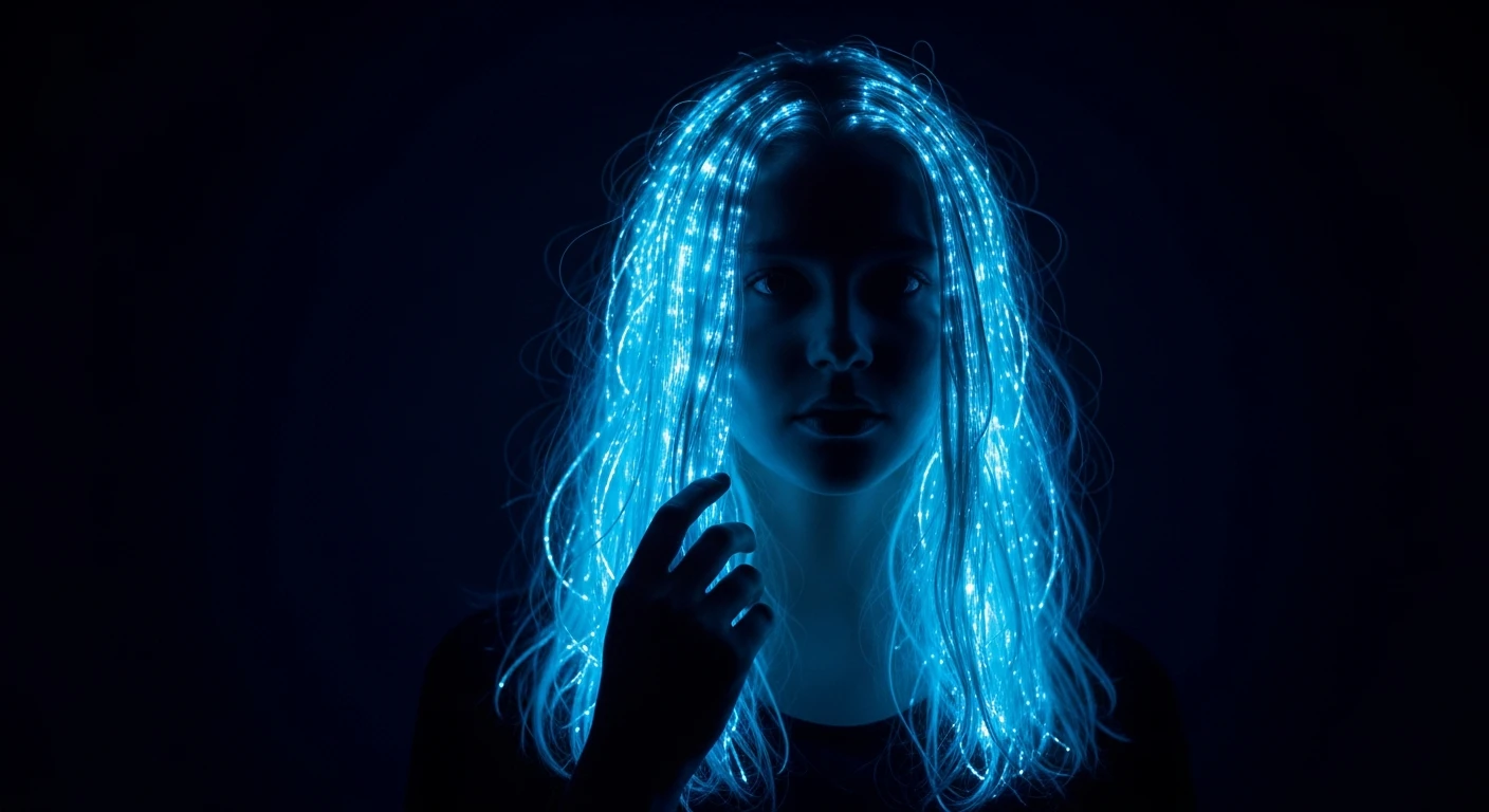 Futuristic Blue Glowing Hair Portrait