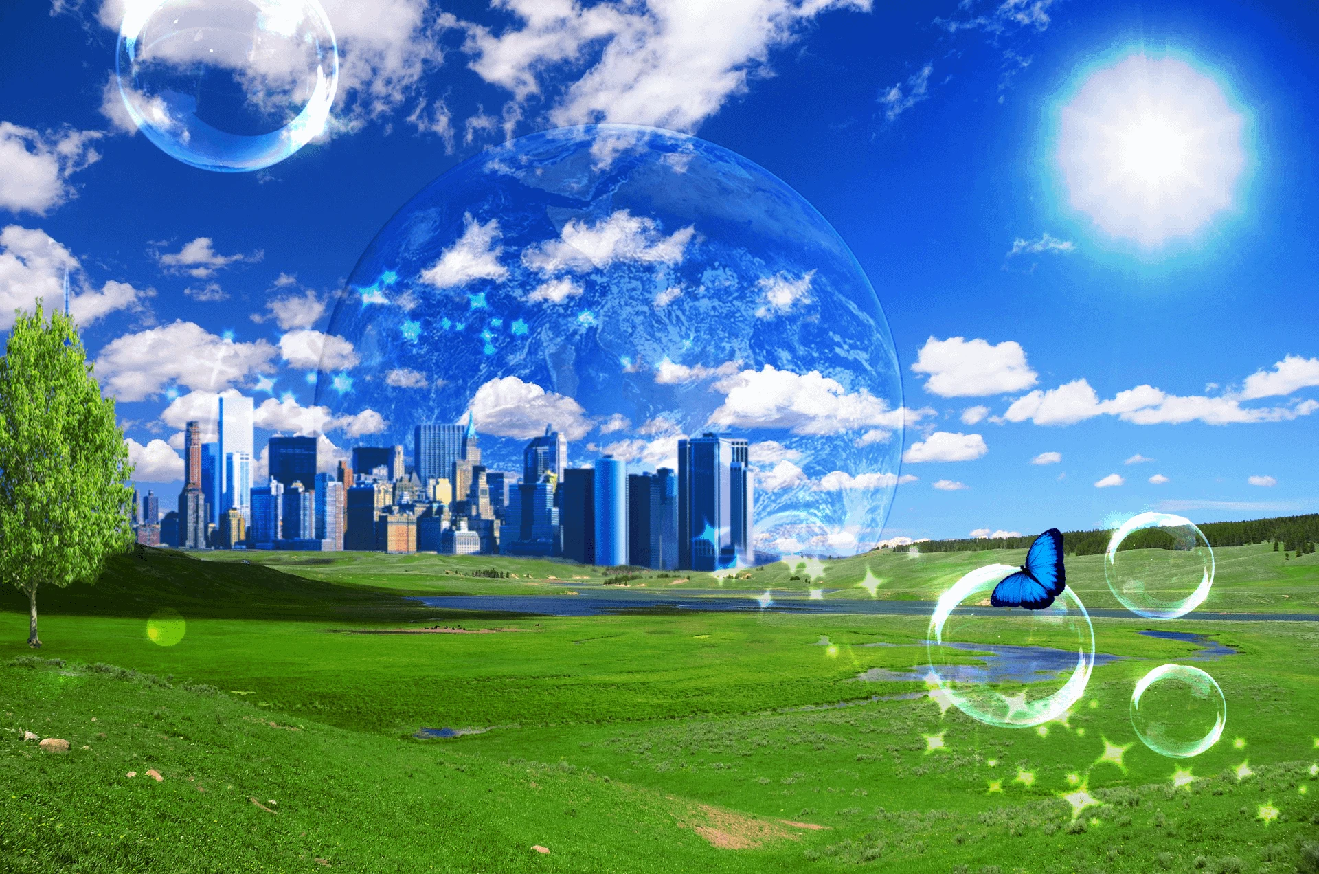 Surreal City Planet Wallpaper