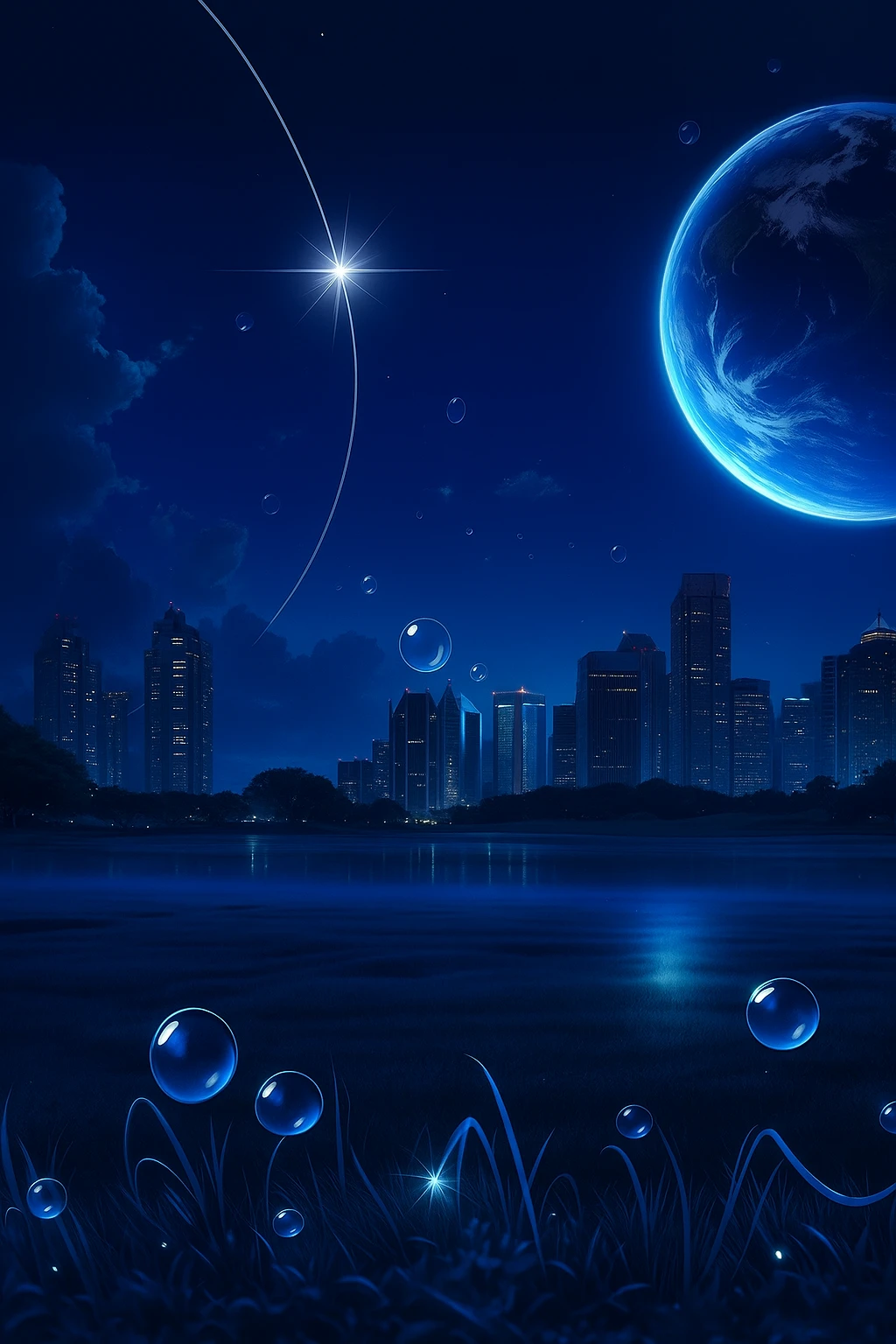 Dark blue city planet