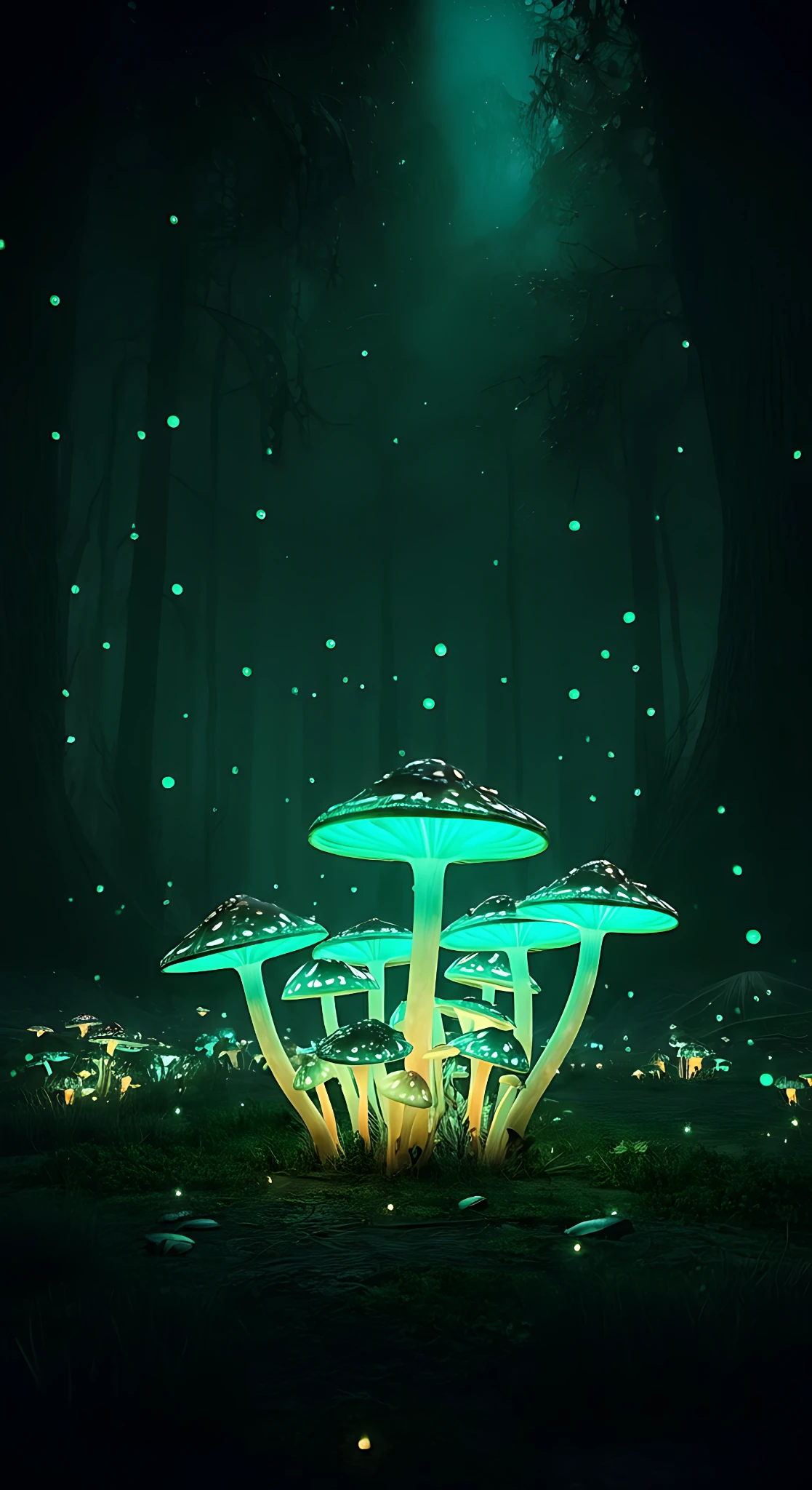 Luminous Mushrooms in Mystic Forest