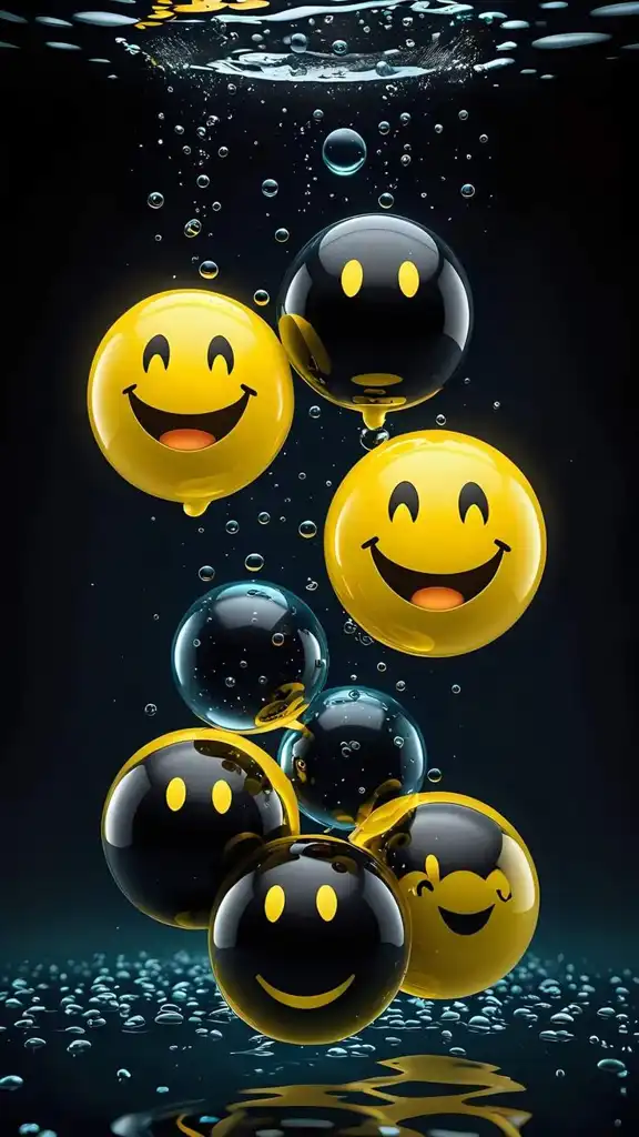 Smiley Bubbles in Dark Water