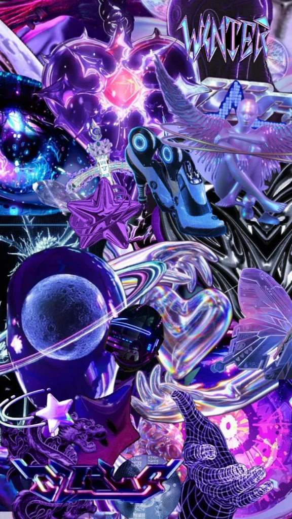 Neon Winter Cybercore/Technocore Phone Wallpaper
