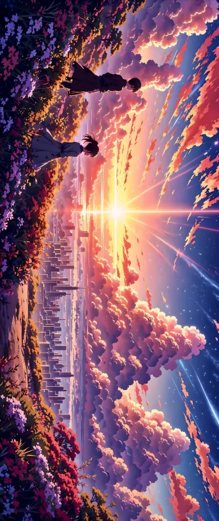 Anime couple city sunset