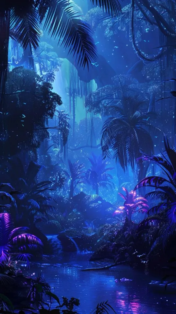 Mystical Glowing Jungle River Wallpaper