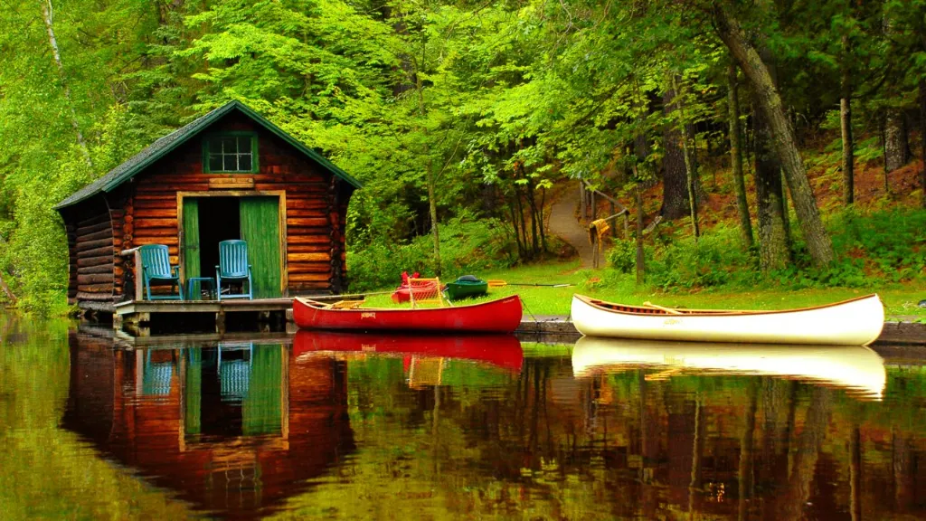 Peaceful Lake Cabin Canoes