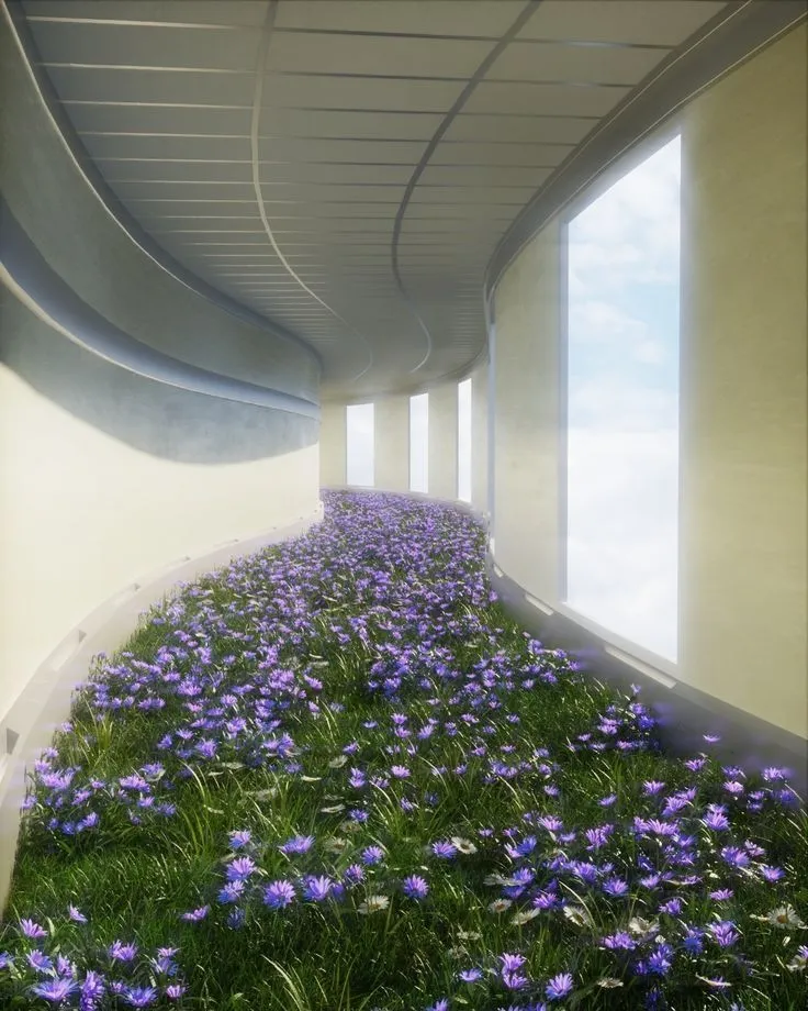 Surreal Architectural Flower Hallway
