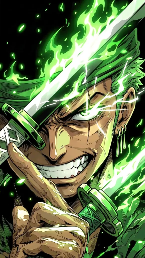 Roronoa Zoro One Piece Green Flames