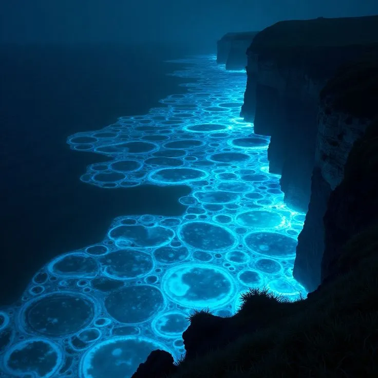 Bioluminescent Ocean Cliffs Night