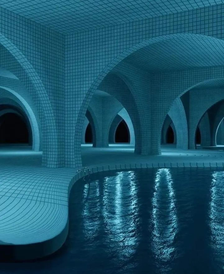 Blue Tiled Liminal Architecture