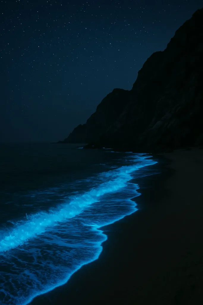 Bioluminescent Waves Night Beach