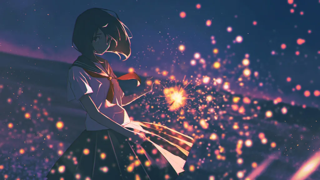 Anime Girl Sparkler Night