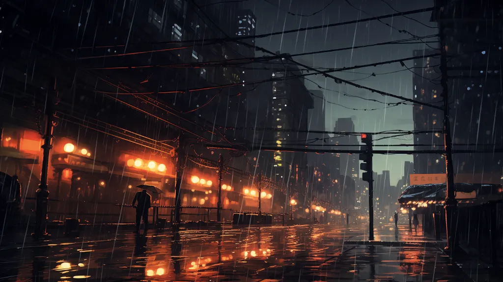 Rainy City Anime Wallpaper