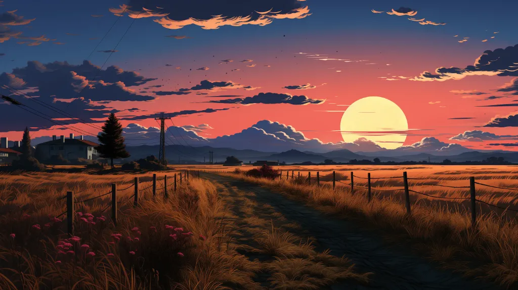 Anime Sunset Field