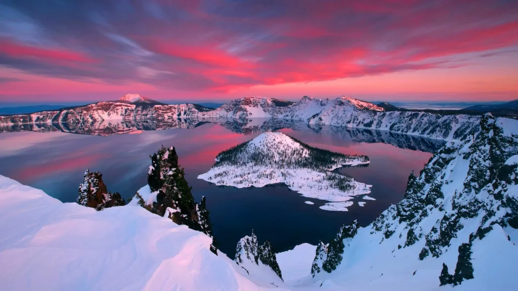 Crater Lake Winter Sunset