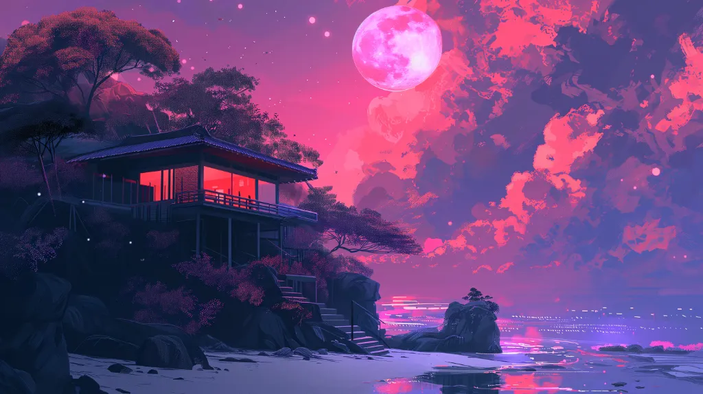 Pink Moon Night Temple