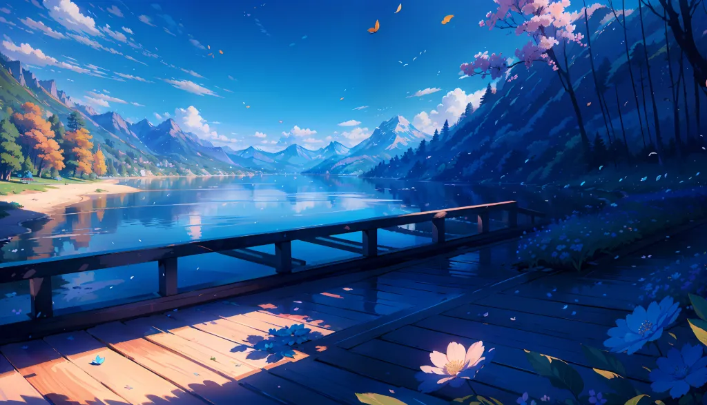 Serene anime lake view