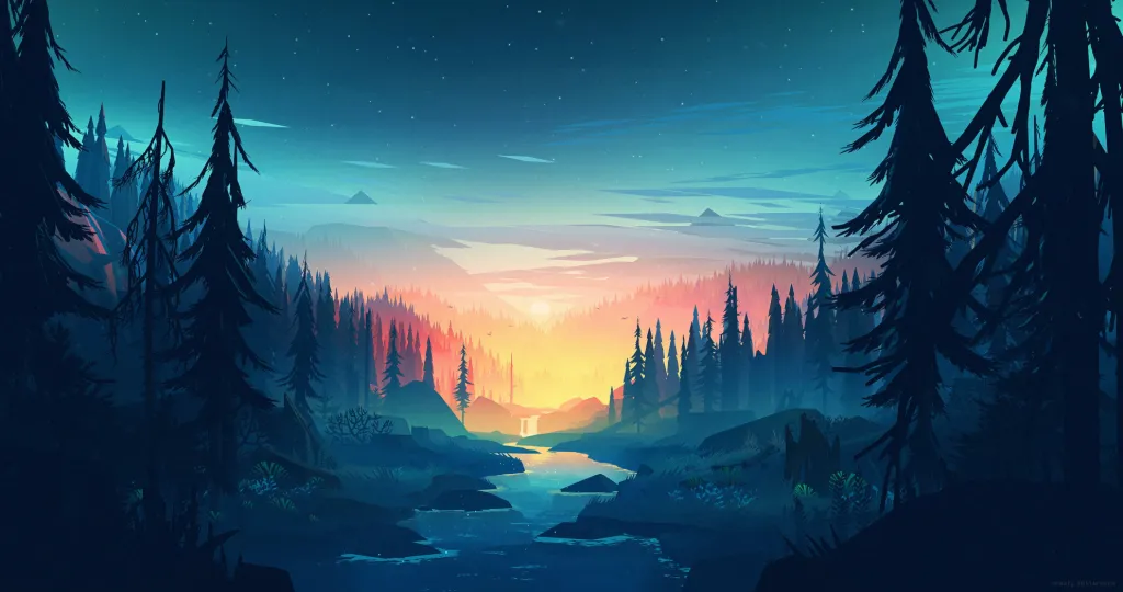 Sunrise forest river
