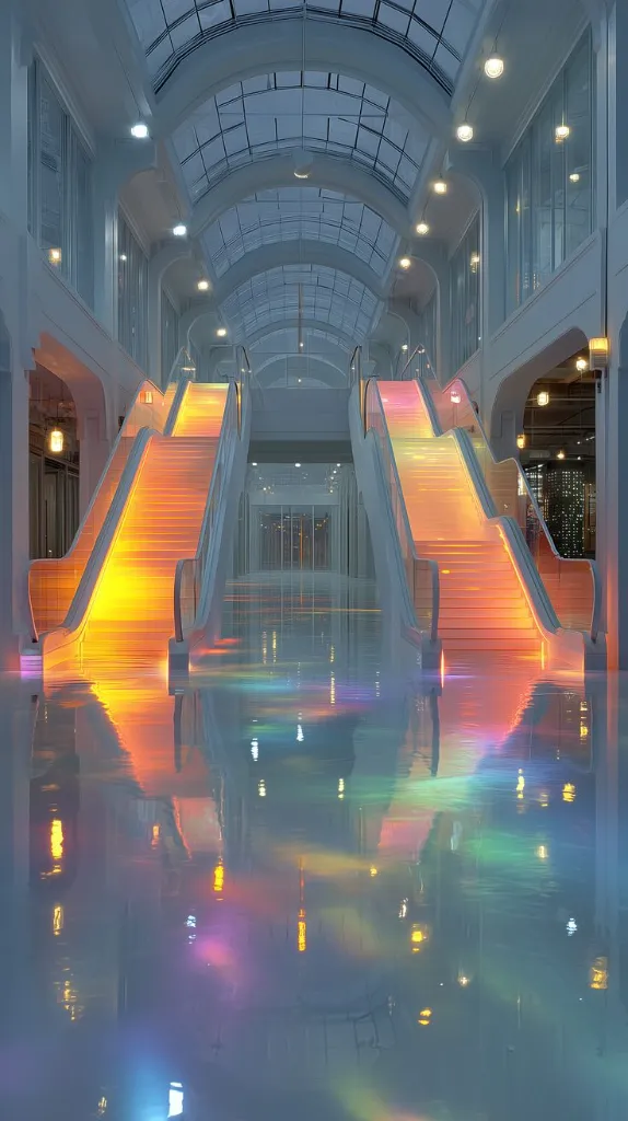 Futuristic Vibrant Escalator Interior