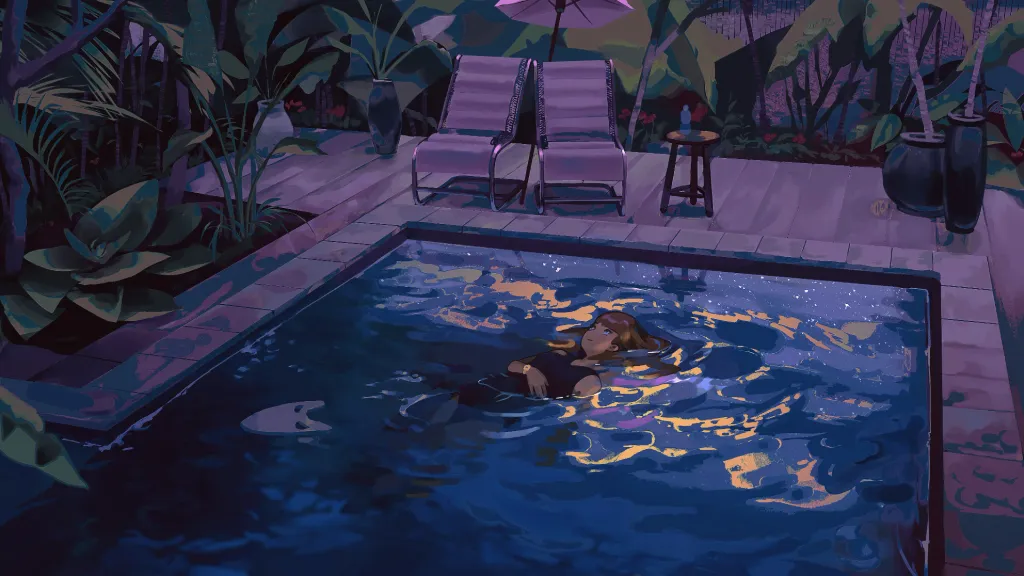 Night Pool Illustration Wallpaper