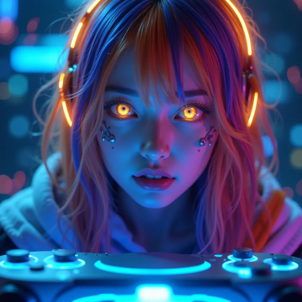 Neon Cyberpunk Gamer Girl