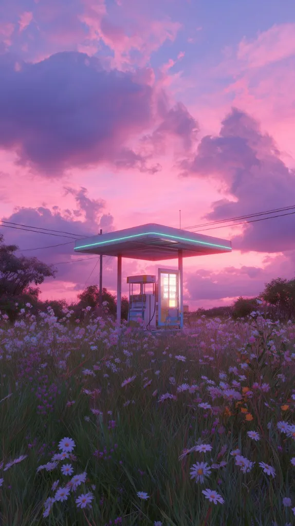 Vaporwave Sunset Gas Station dreamcore