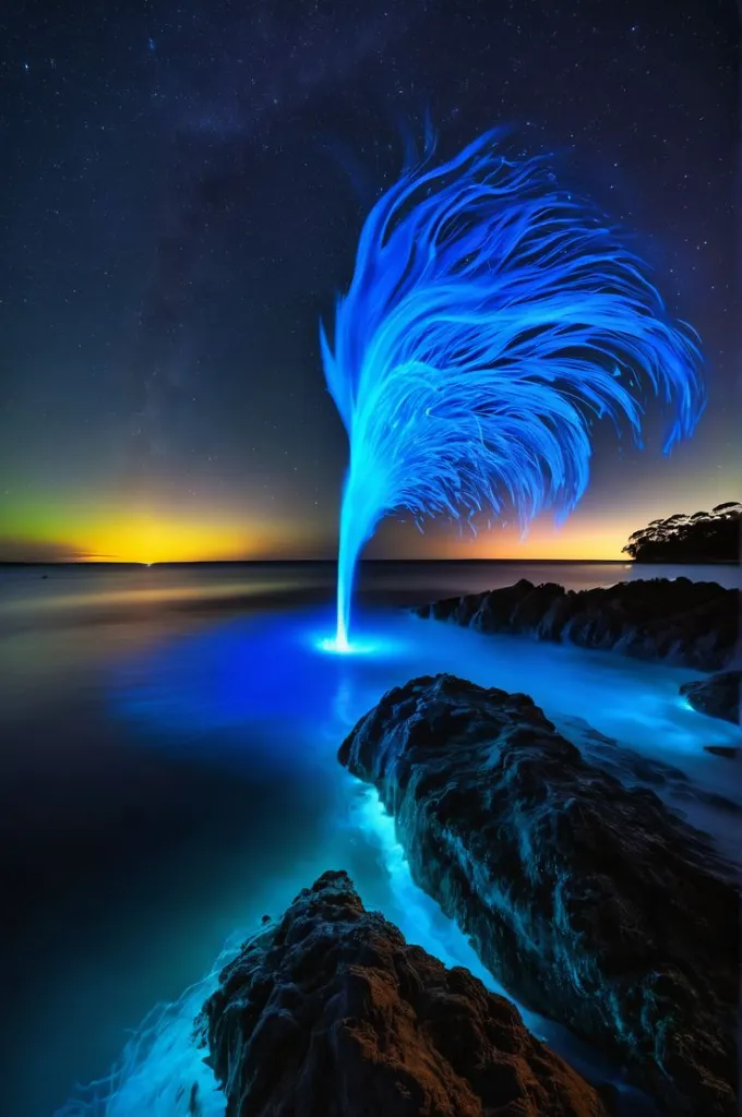 Bioluminescent Ocean Vortex Night Sky