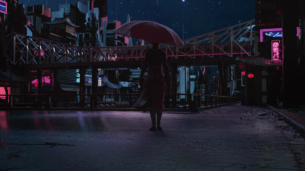 Woman Cyberpunk City Night
