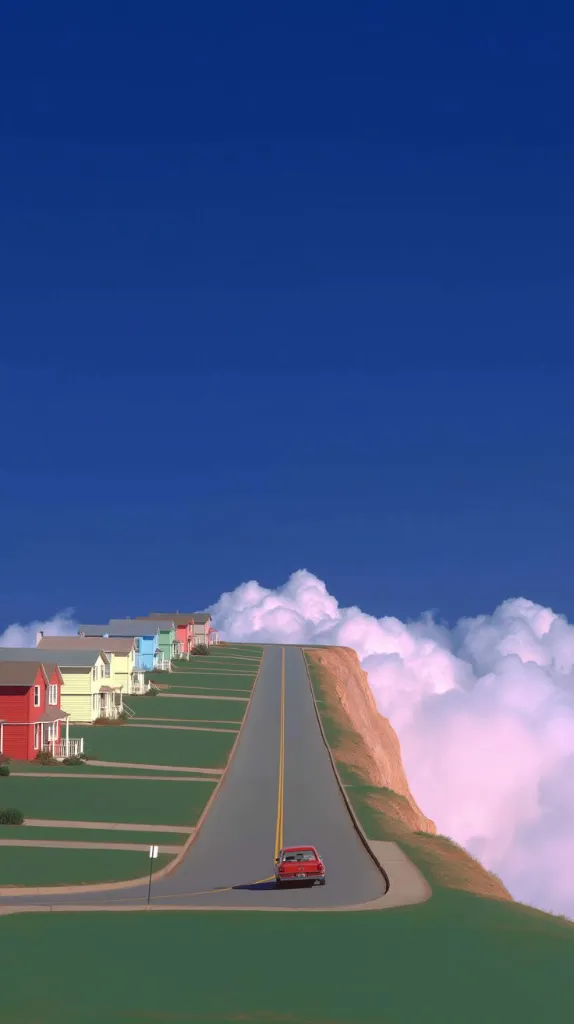 Red Car Surreal Cliff Road dreamcore