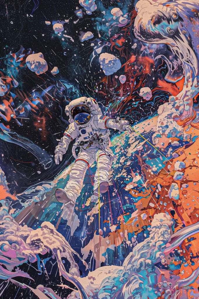 Vibrant Spacecore Astronaut Art