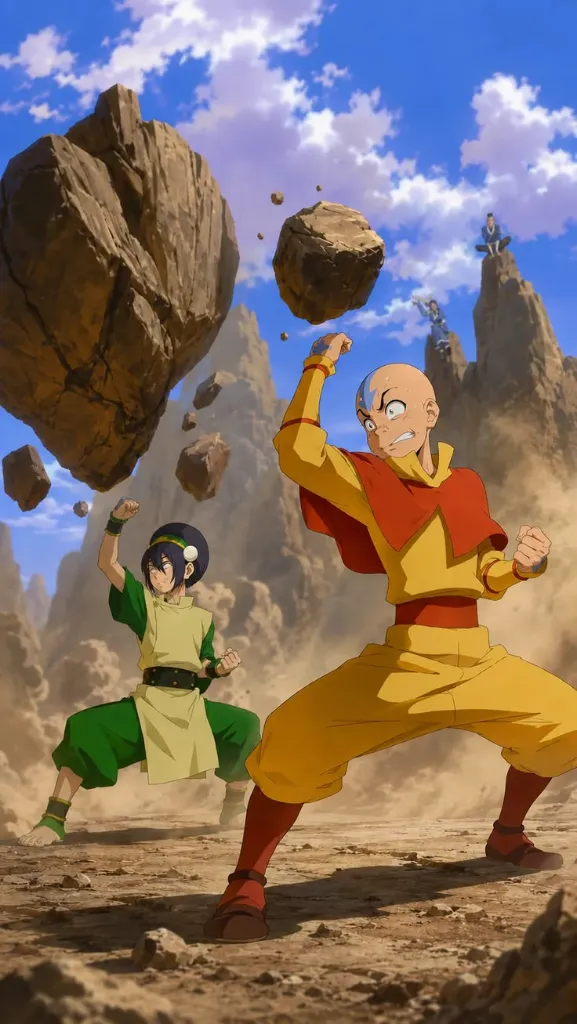 Aang and Toph Earthbending
