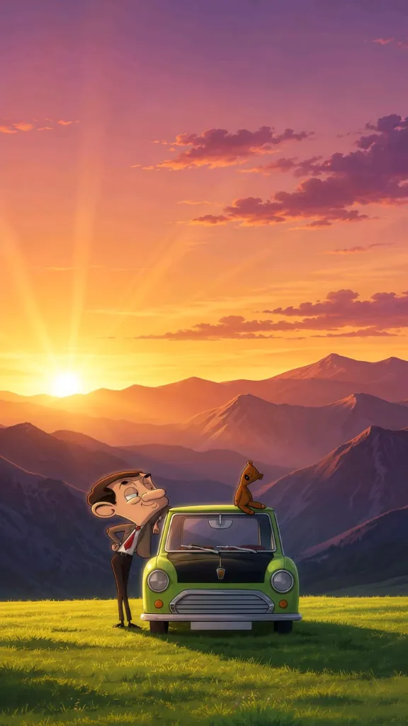 Mr. Bean Mini Cooper Sunset Wallpaper