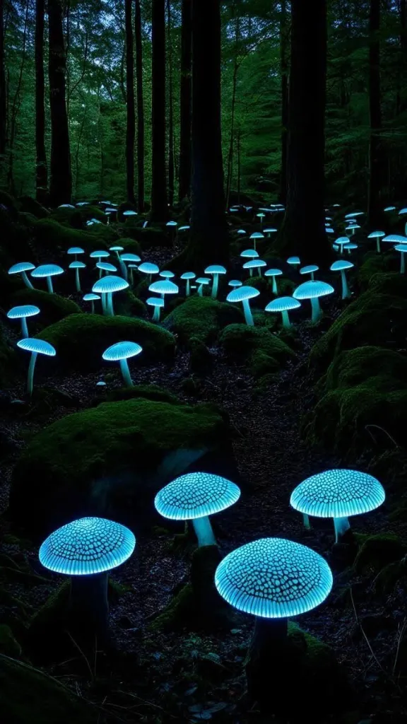 Bioluminescent Mushroom Forest Wallpaper
