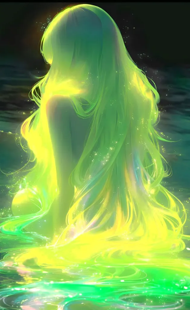 Luminous Green Hair Fantasy Wallpaper